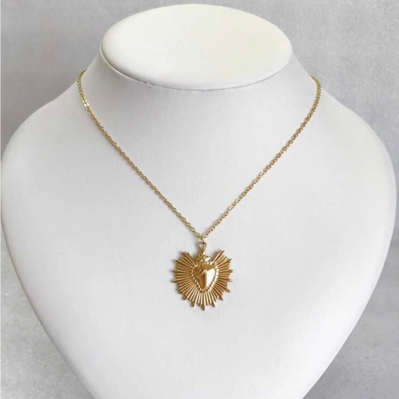 Sacred Heart~ Fiery Floral Radiating Bursting Jesus Mary Catholic Steel Necklace - Picture 6 of 16